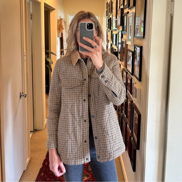 Zara Plaid Quilted Corduroy Collar Tan Cream Black Button Down Jacket Shacket - Picture 4 of 14